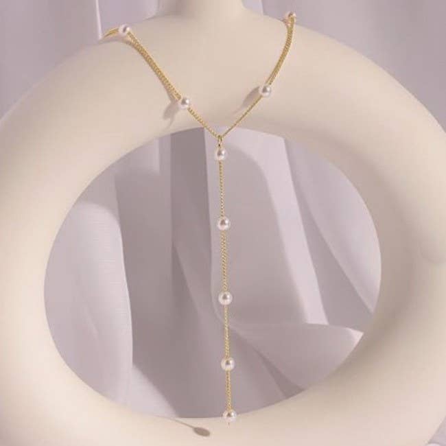 18K STAINLESS STEEL TARNISH FREE PEARL Y NECKLACE