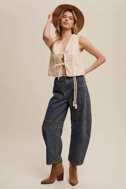 Embroidered Lace Tie-Front Vest