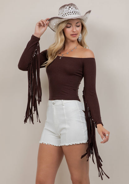 Off The Shoulder Fringe Top