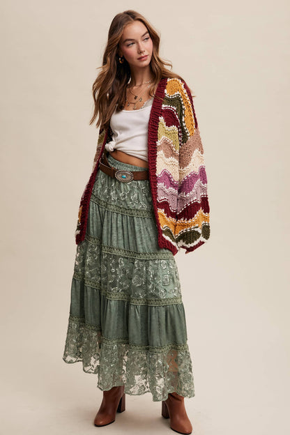 Floral Embroidered Tiered Maxi Skirt
