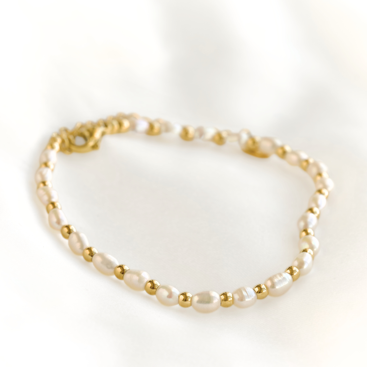 Gold Beaded Freshwater Pearl Bracelet
