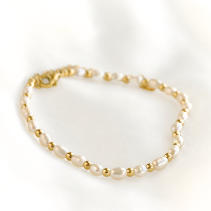 Gold Beaded Freshwater Pearl Bracelet