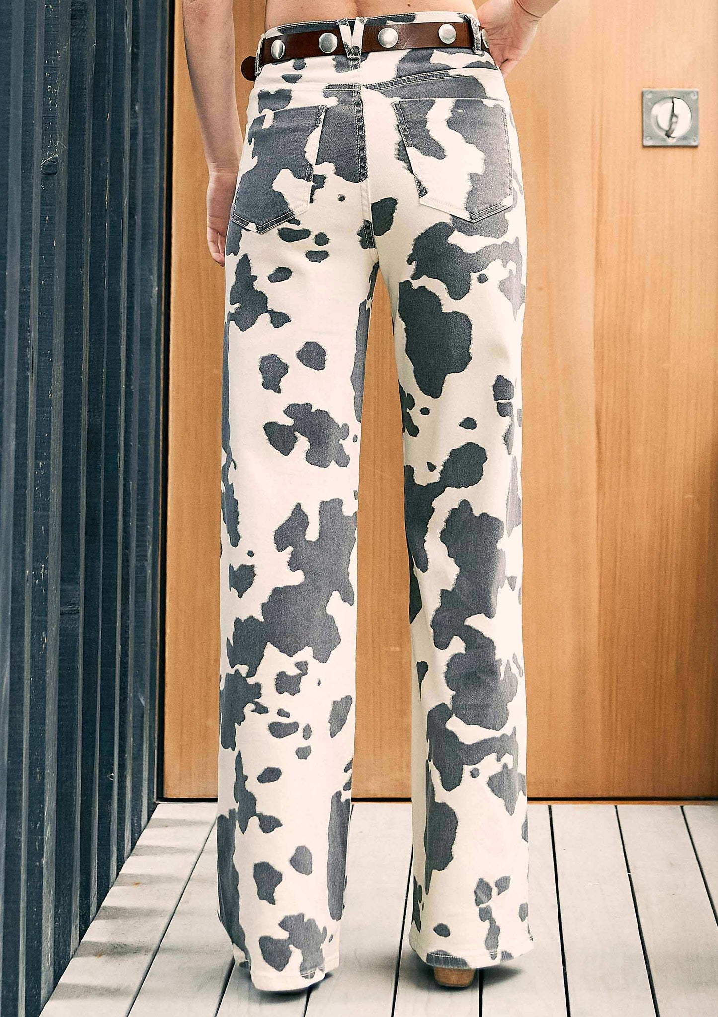 Cow Print Wide Leg Jeans