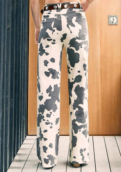 Cow Print Wide Leg Jeans