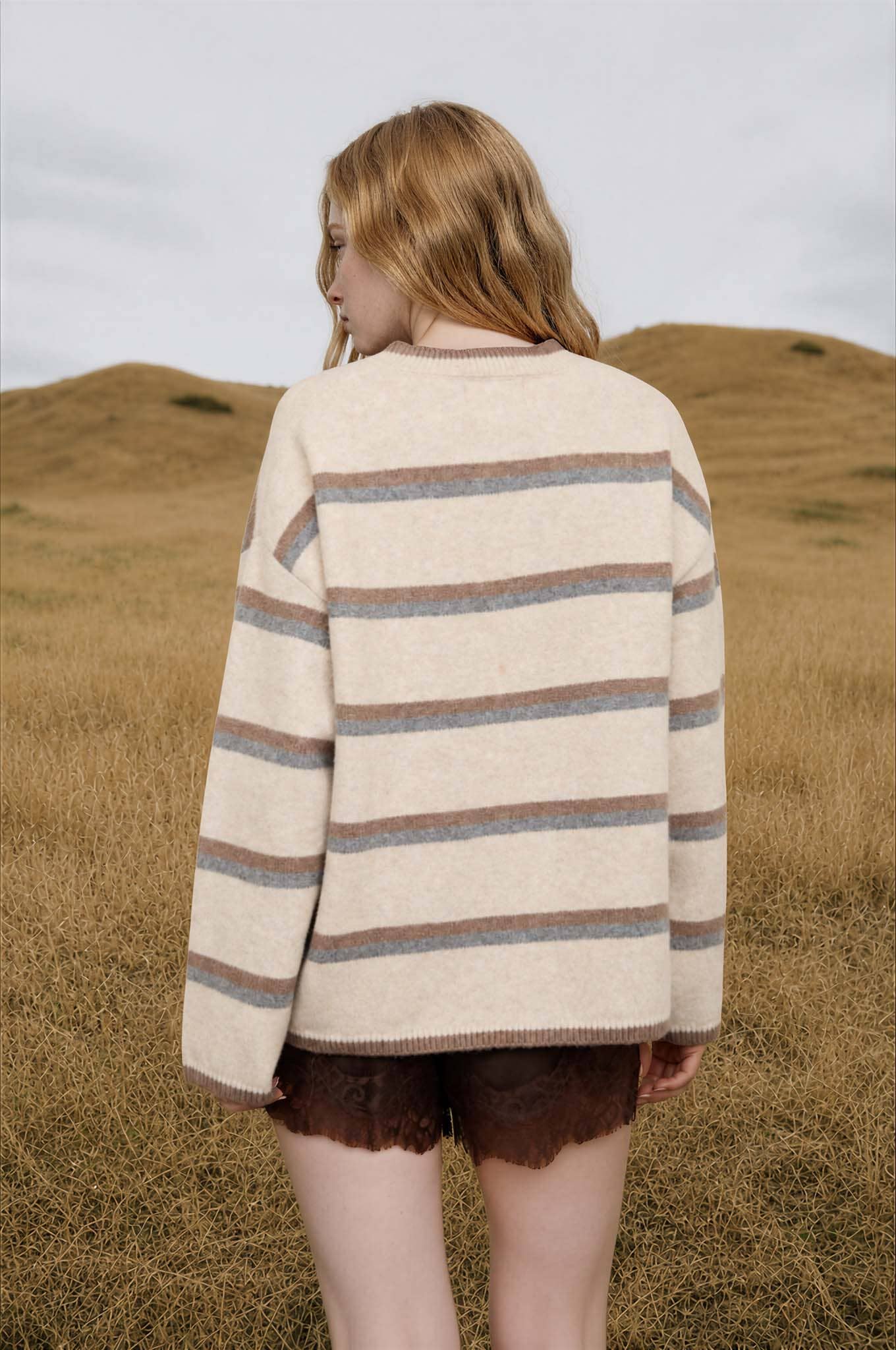 Heathered Stripe Button Down Knit Cardigan