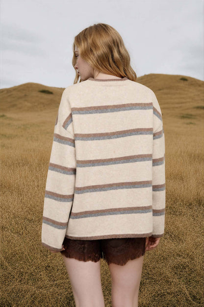 Heathered Stripe Button Down Knit Cardigan