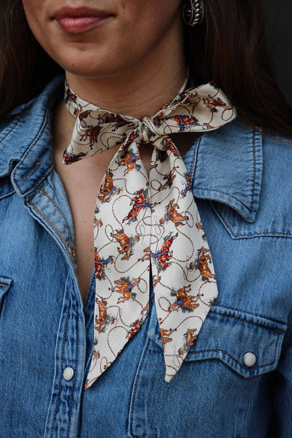 Silk Twilly Scarf w/ Bucking Cowgirls & Rope Pattern
