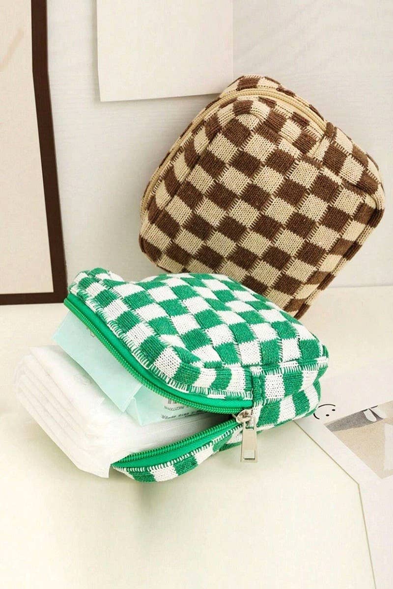 Mini Checkered Makeup Cosmetic Travel Case