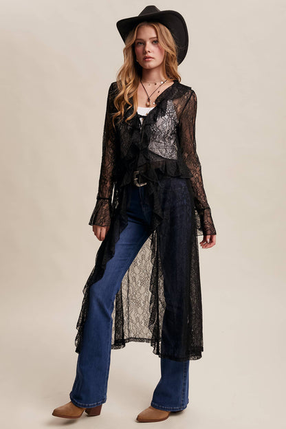 Sheer Lace Ruffle Duster