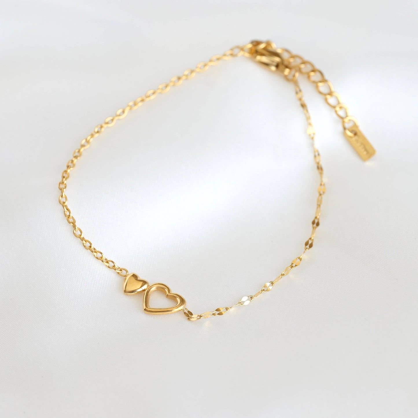 Gold Mixed Chain Double Heart Bracelet