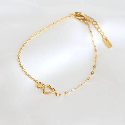 Gold Mixed Chain Double Heart Bracelet
