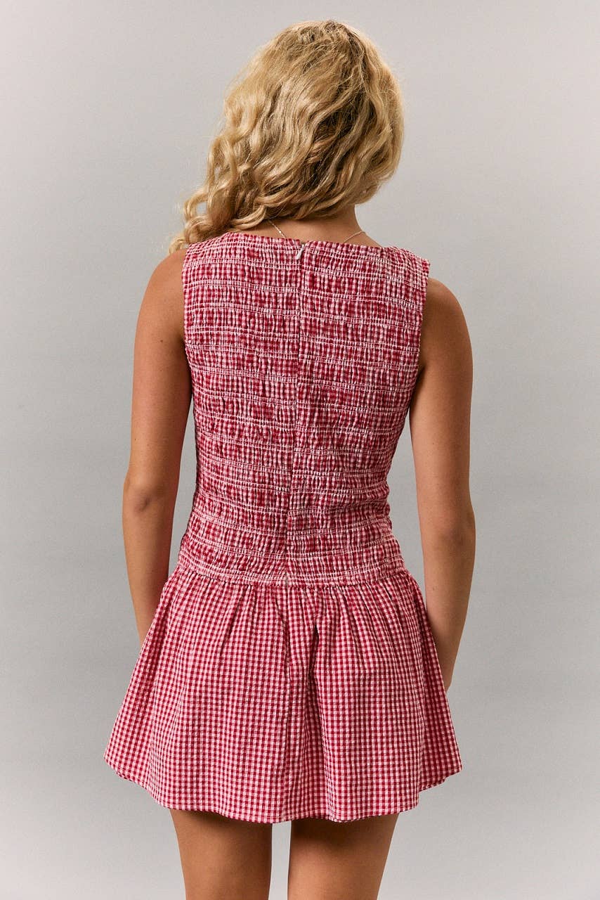 BOAT NECK SMOCKING BODICE LOW WAIST ROMPER