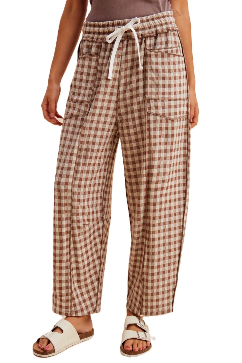Soft Brushed Check Barrel Pants