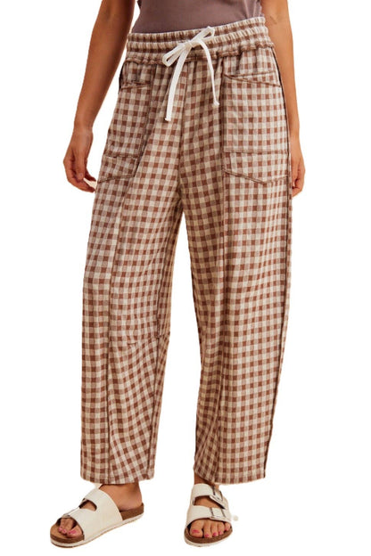 Soft Brushed Check Barrel Pants