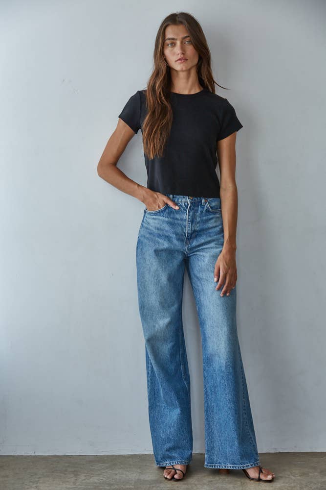 Knit Cotton Round Neck Short Sleeve Top