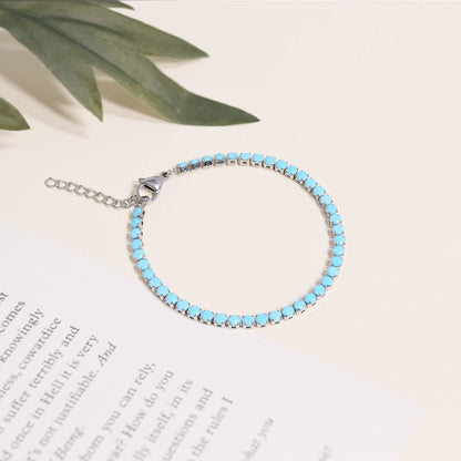Stainless Steel Turquoise Rhinestone Tennis Bracelet