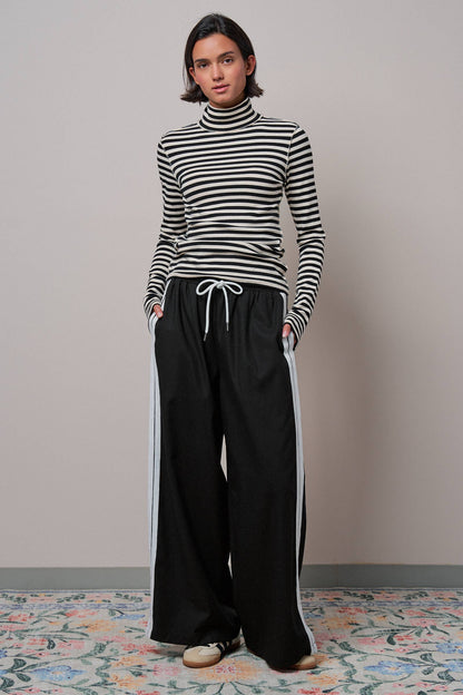 Wide Leg Side Stripe Linen Track Pant