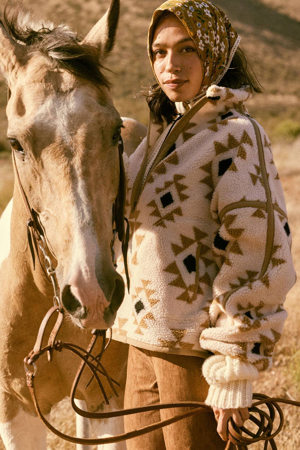 Geometric-Print Sherpa Fleece Half-Zip