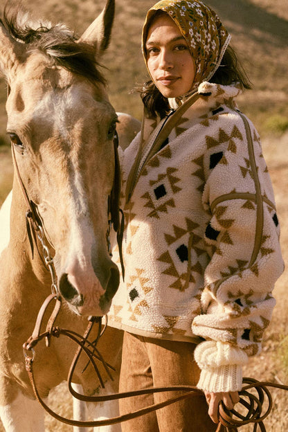 Geometric-Print Sherpa Fleece Half-Zip