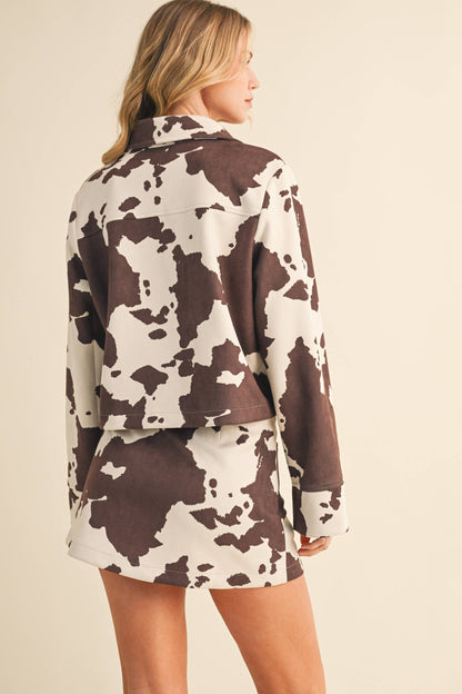 Cow Print Suede Skirt and Shirt Set