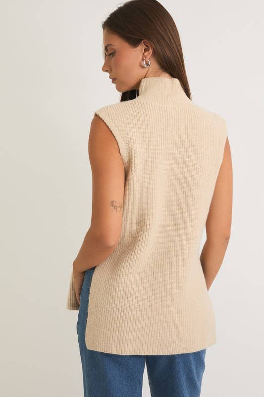 High Neck Sleeveless Sweater Top