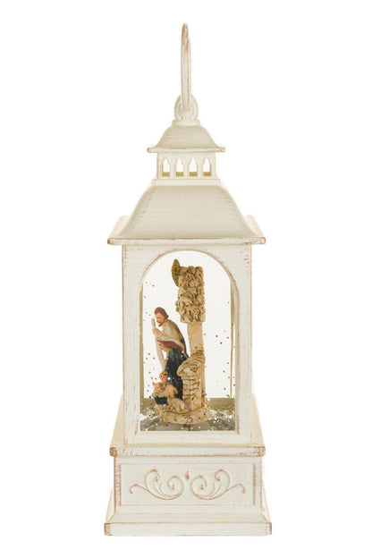 Musical White Led Lantern Snow Globe With Nativity Scene