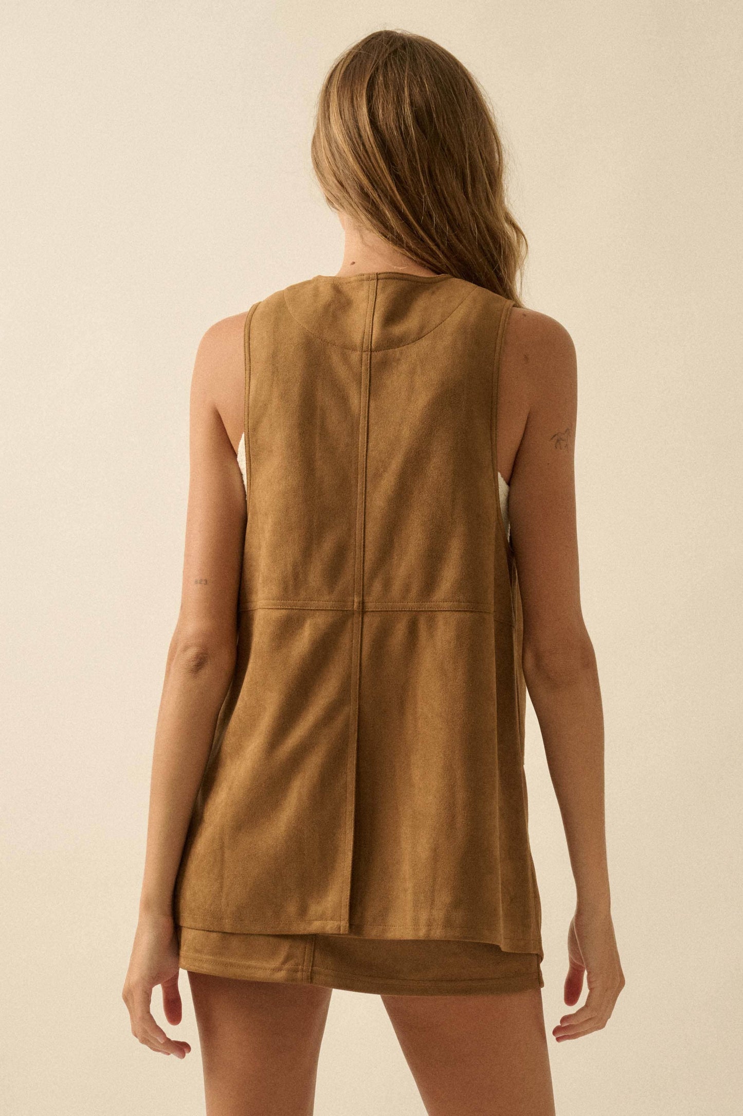 Floral-Embroidered Faux Suede Vest