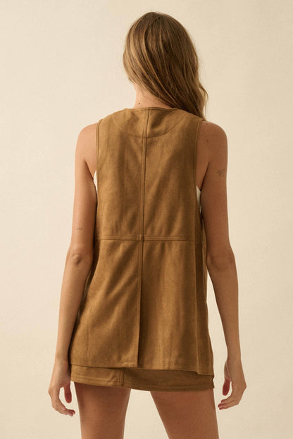 Floral-Embroidered Faux Suede Vest