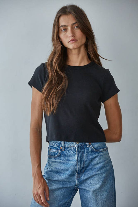 Knit Cotton Round Neck Short Sleeve Top