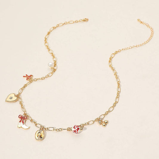 Dainty Red Theme Western Charm Necklace