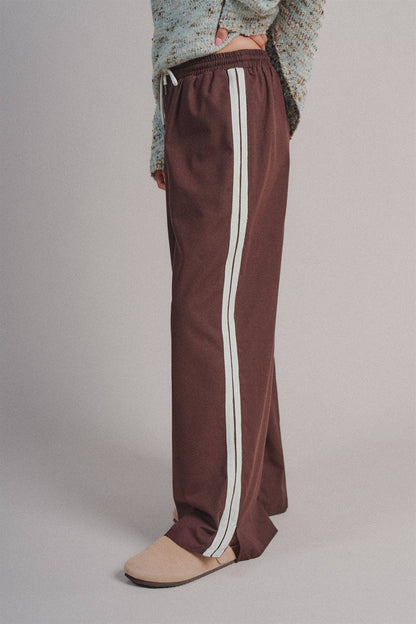 Wide Leg Side Stripe Linen Track Pant