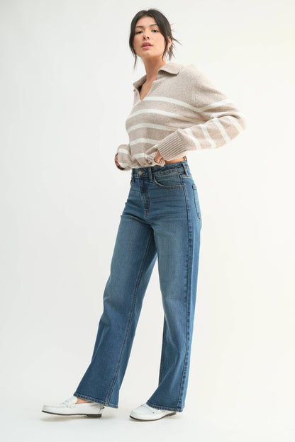 High Rise Full Length Straight Jeans