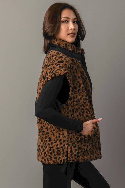 Brown & Black Leopard Fleece Vest