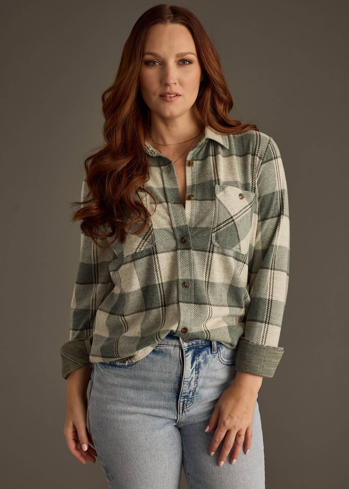 The Oaklee Plaid Button Up Green