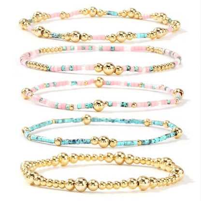MULTI LAYER NATURAL STONE BALL CHAIN LINK BRACELET
