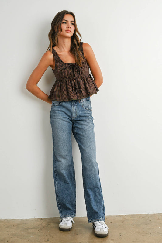 Tie-Front Sleeveless Peplum Top