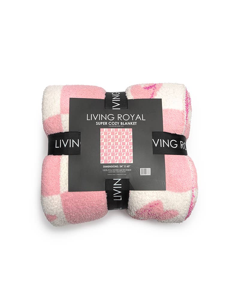 Throw Blanket - Checkered w/ Western Cowgirl - Pink & White