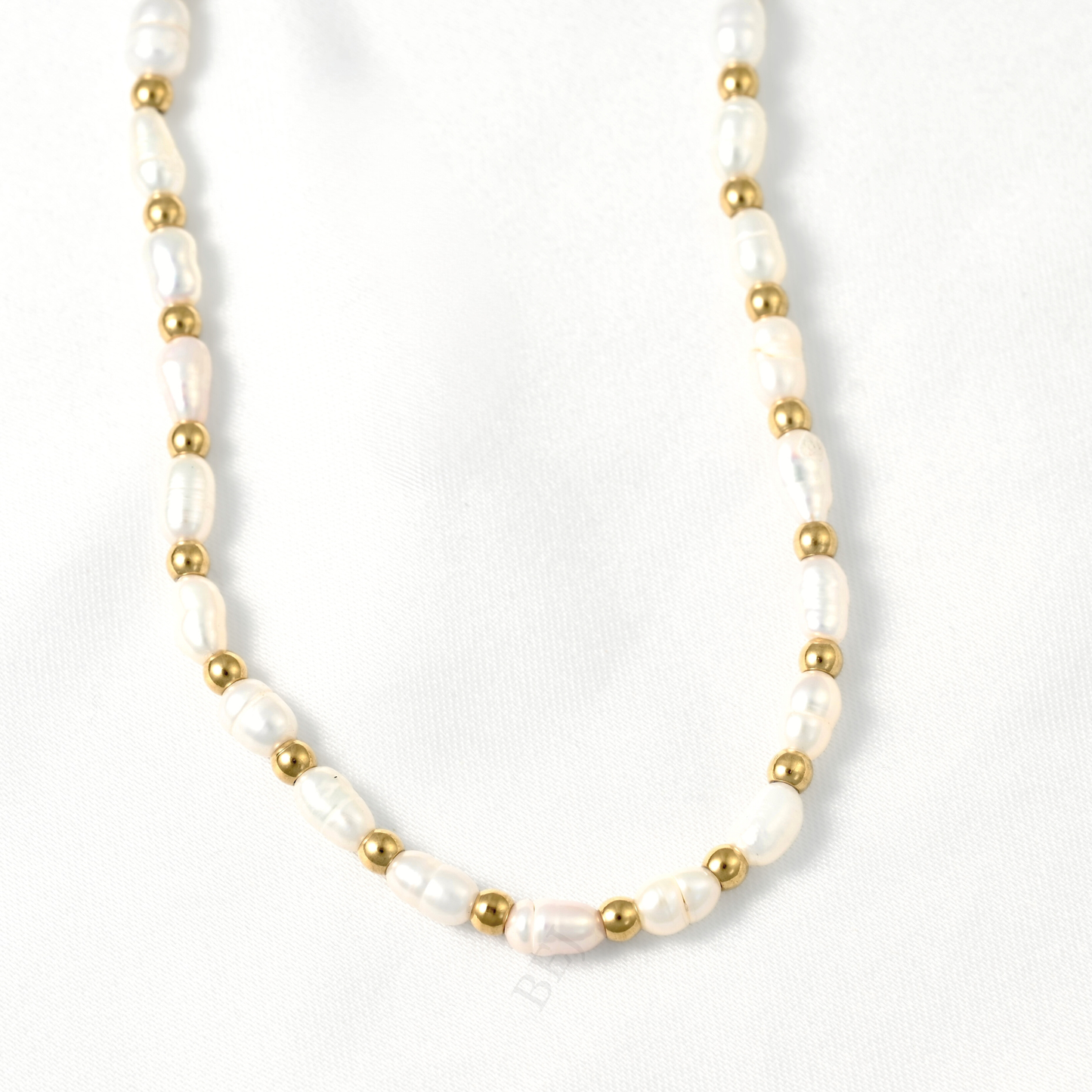 Gold Beaded Freshwater Pearl Necklace