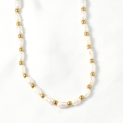 Gold Beaded Freshwater Pearl Necklace