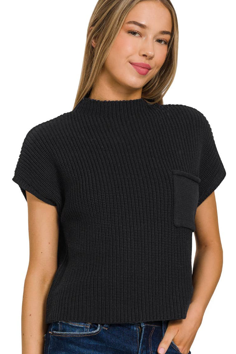 Mock Neck Knit Short Sleeve