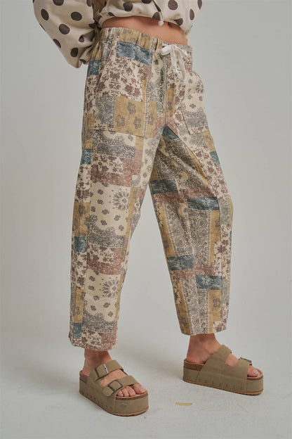 Mid-Rise Casual Mixed Print Pants