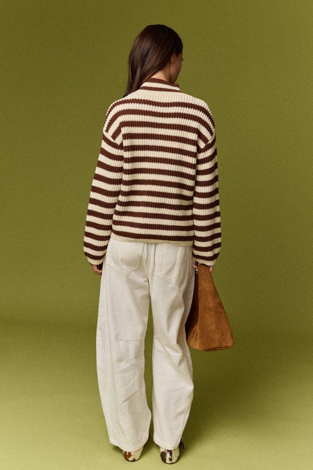 Marissa Rib Knit Striped Zip-Up Cardigan