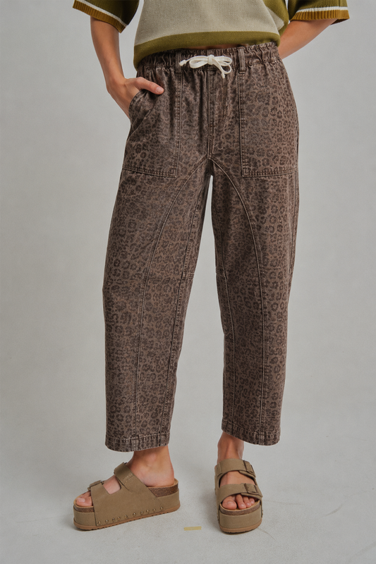 Mid-Rise Casual Leopard Pants