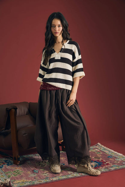 Wide Striped Short Sleeve Pull-Over