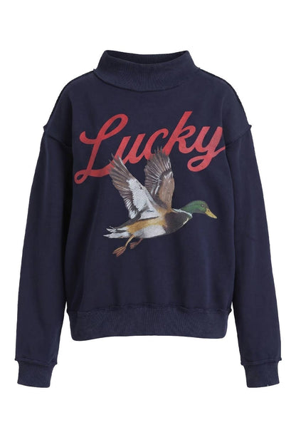 Reversible 'Lucky & Mallard' Mock-Neck Sweatshirt