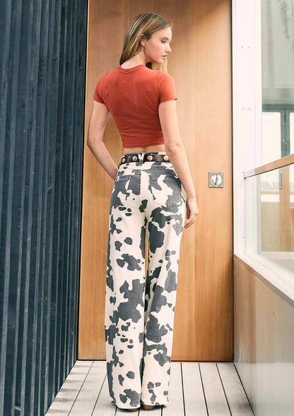 Cow Print Wide Leg Jeans