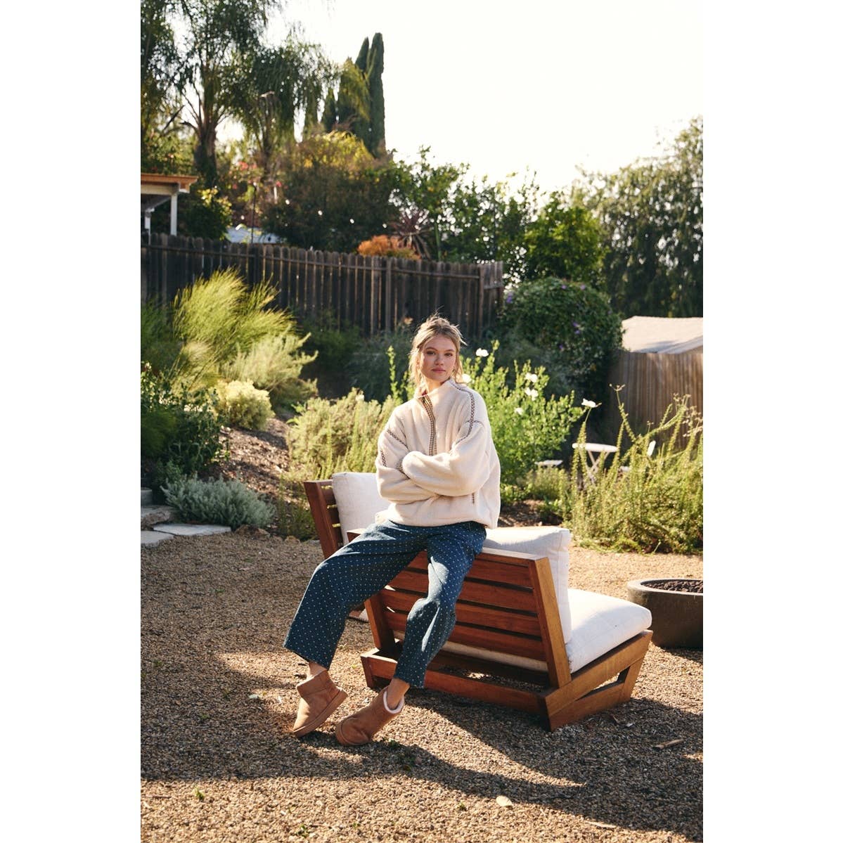 CABIN GINGHAM TRIM FLEECE HALF-ZIP PULLOVER