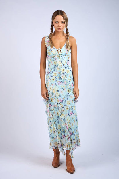 Floral Unbalanced Strap Maxi Dress