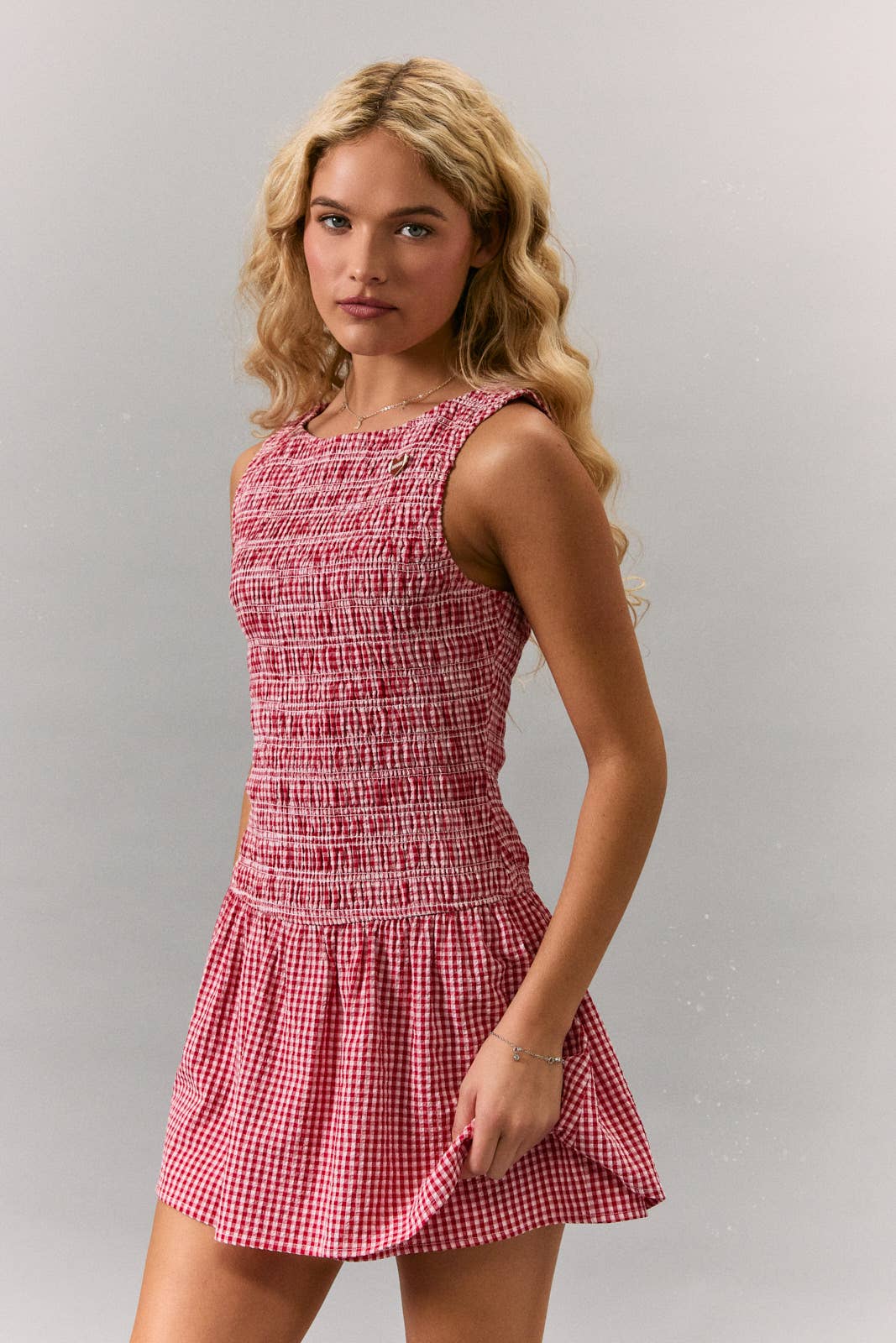 BOAT NECK SMOCKING BODICE LOW WAIST ROMPER