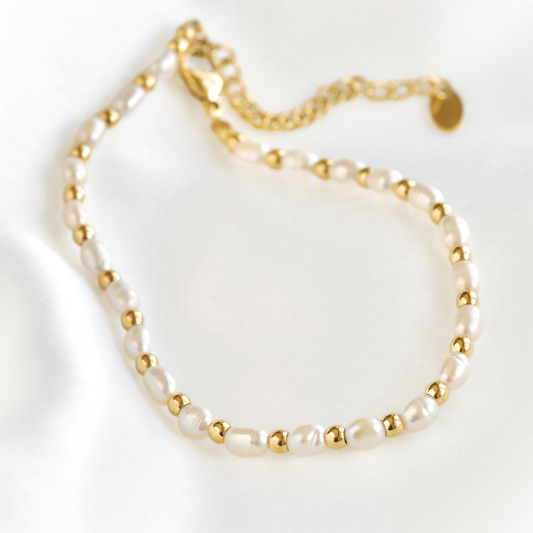 Gold Beaded Freshwater Pearl Bracelet